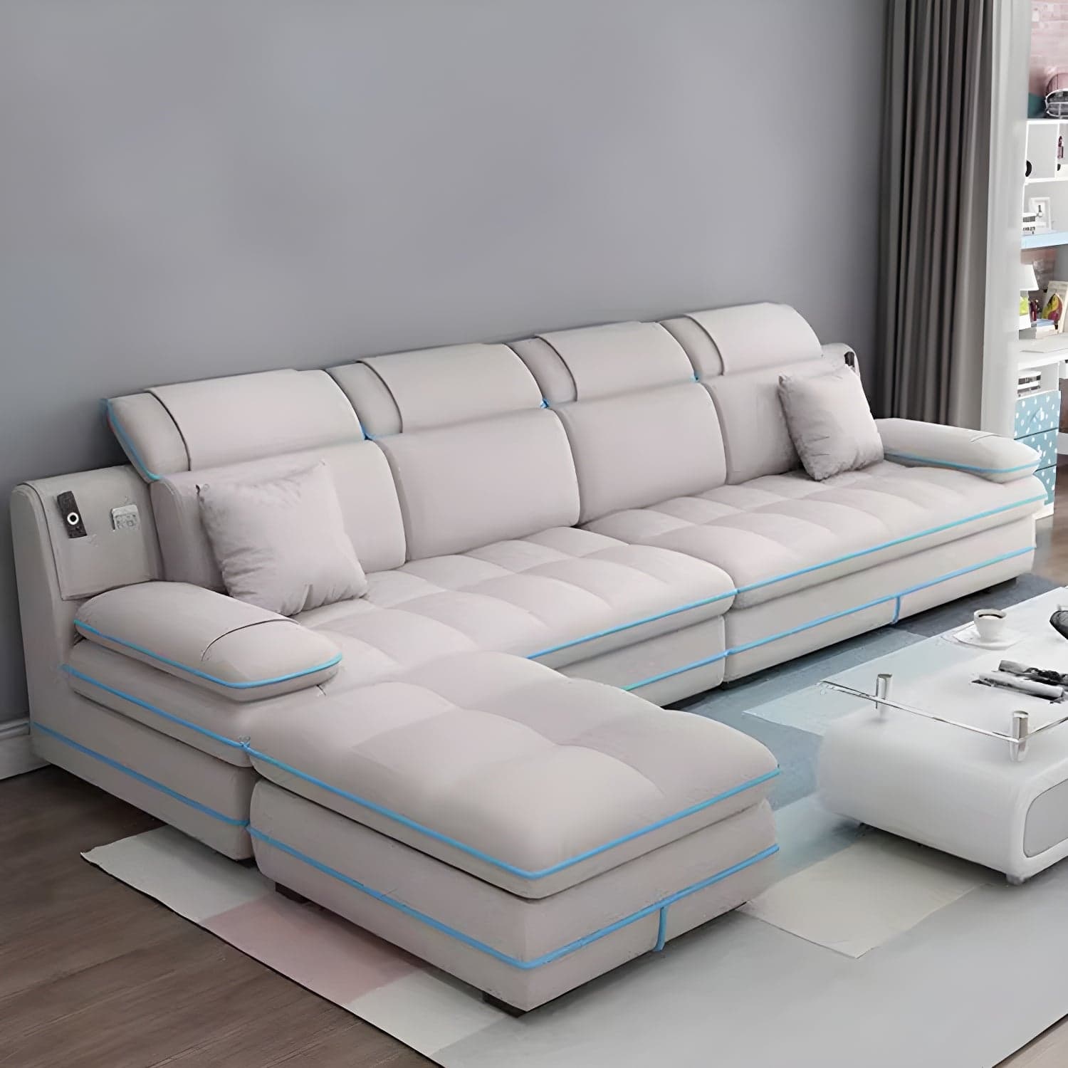 Elegant Gray Curved Sectional Sofa with Scandinavian Wooden Frame thumbnail 5