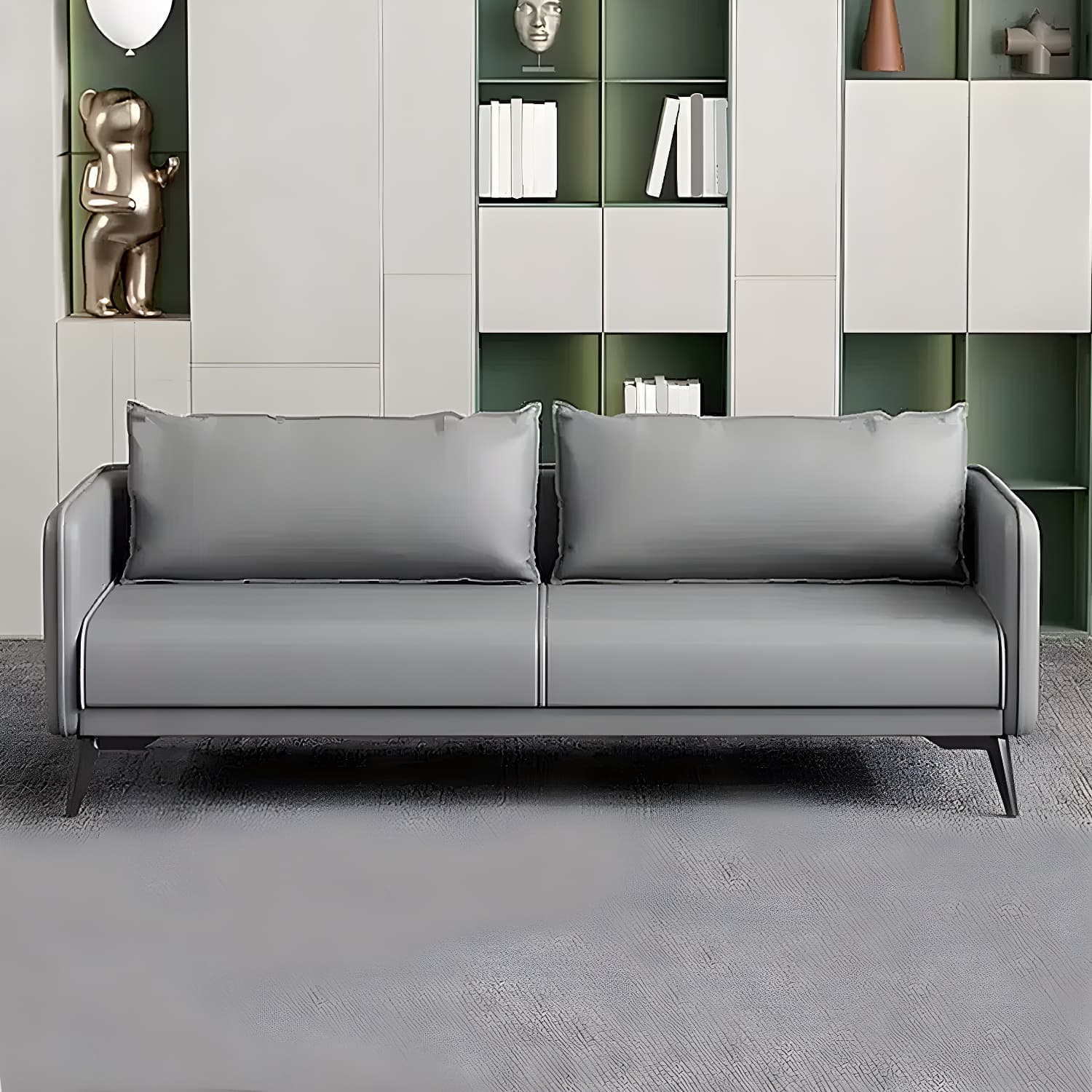 Standard Square Arm Leather Stain Resistant Sofa Couch with Pillows thumbnail 6