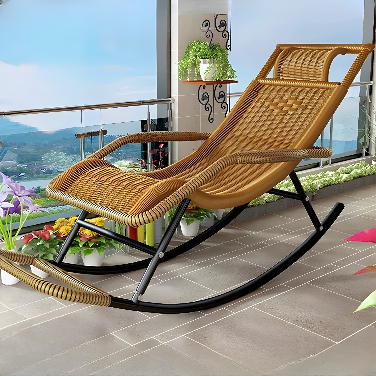 Traditional Black Metal Frame Rocking Chair with Spindle Back and High Weight Capacity thumbnail 25