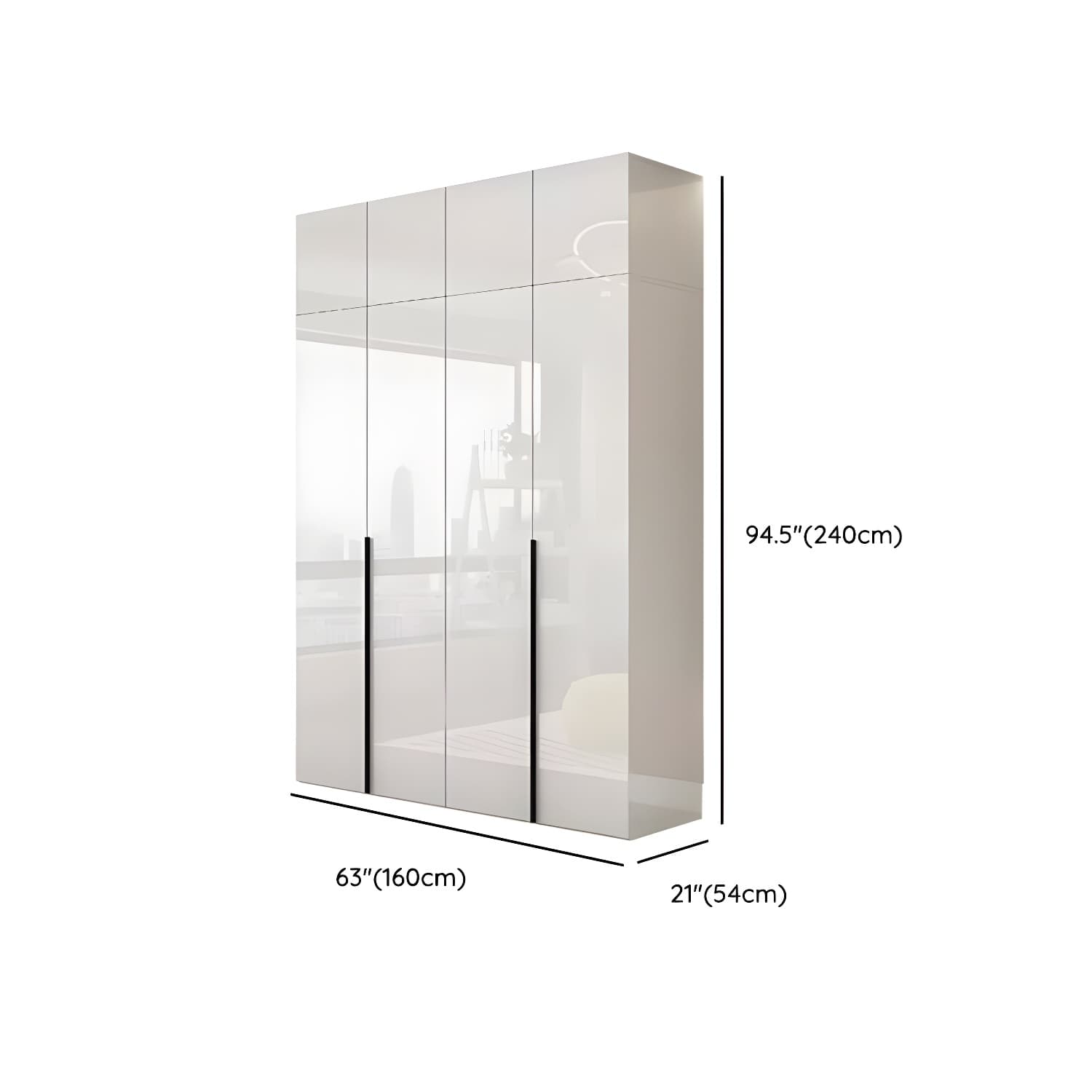 Modern white wood wardrobe armoire with hinged doors, clothing rod & shelves thumbnail 21
