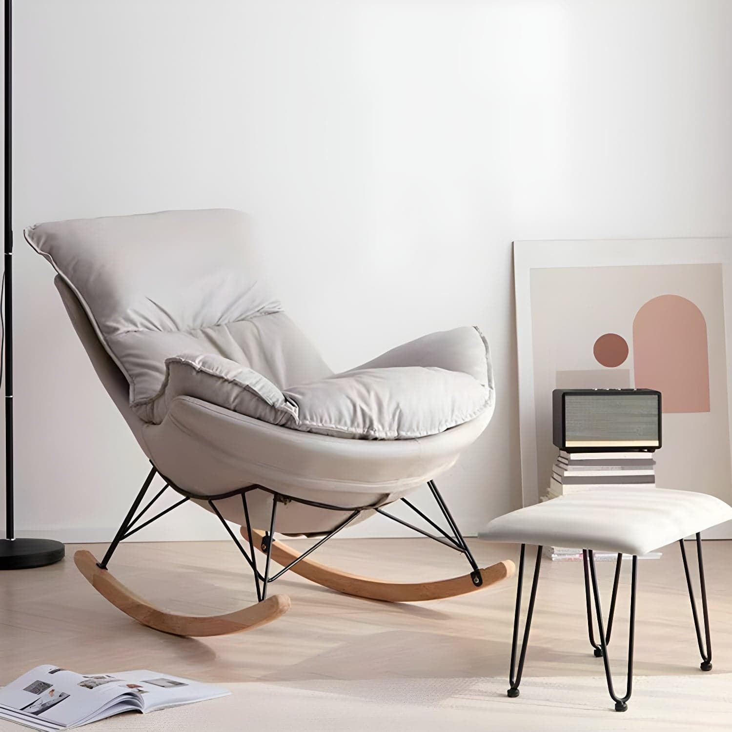Modern Single Lazy Rocking Chair Indoor Sofa Rocking Chair with Cushion thumbnail 4
