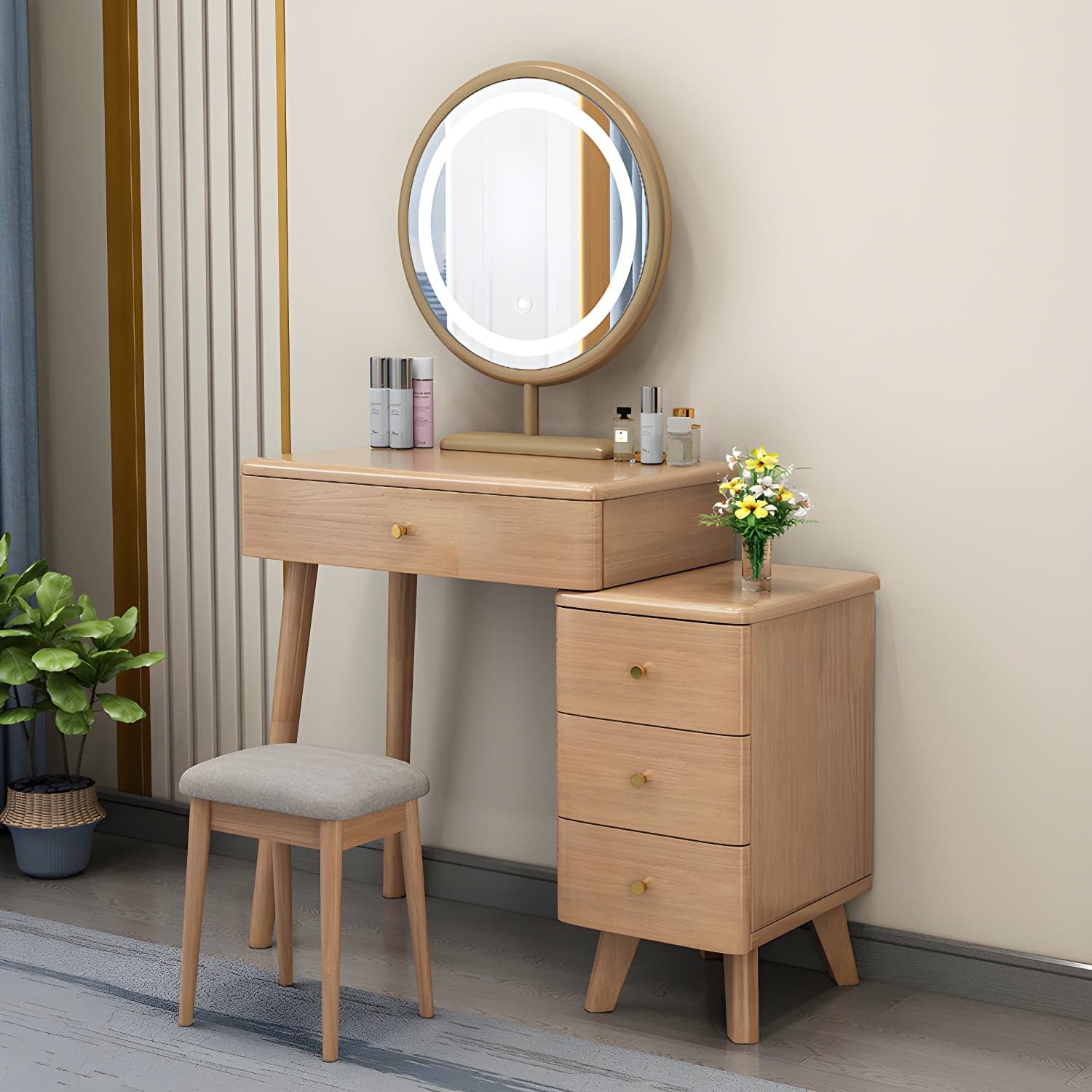 Solid Wood Makeup Vanity Desk Modern Makeup Vanity Desk Table with 4 Drawers thumbnail 2