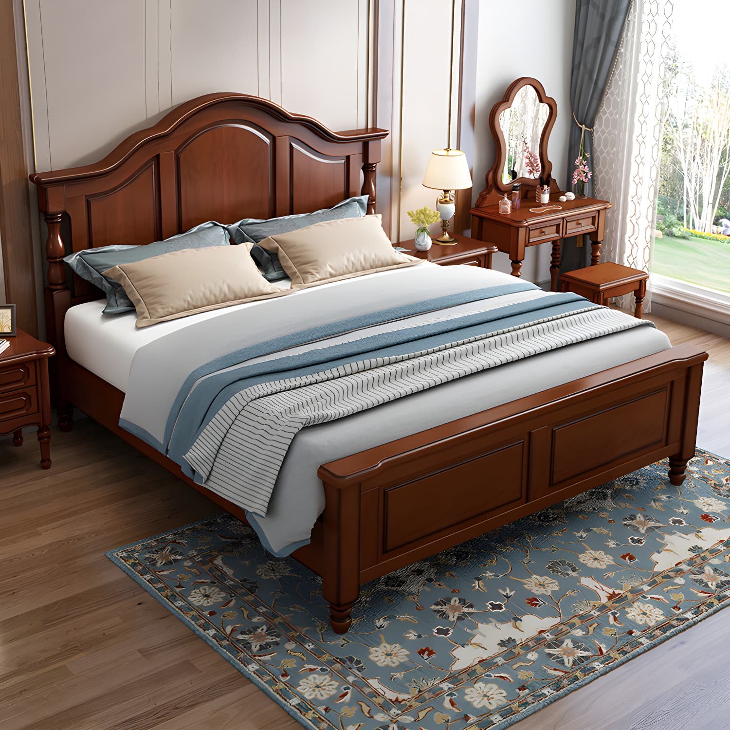 Contemporary Brown Bed Frame Solid Wood Bed with Arched Headboard thumbnail 4