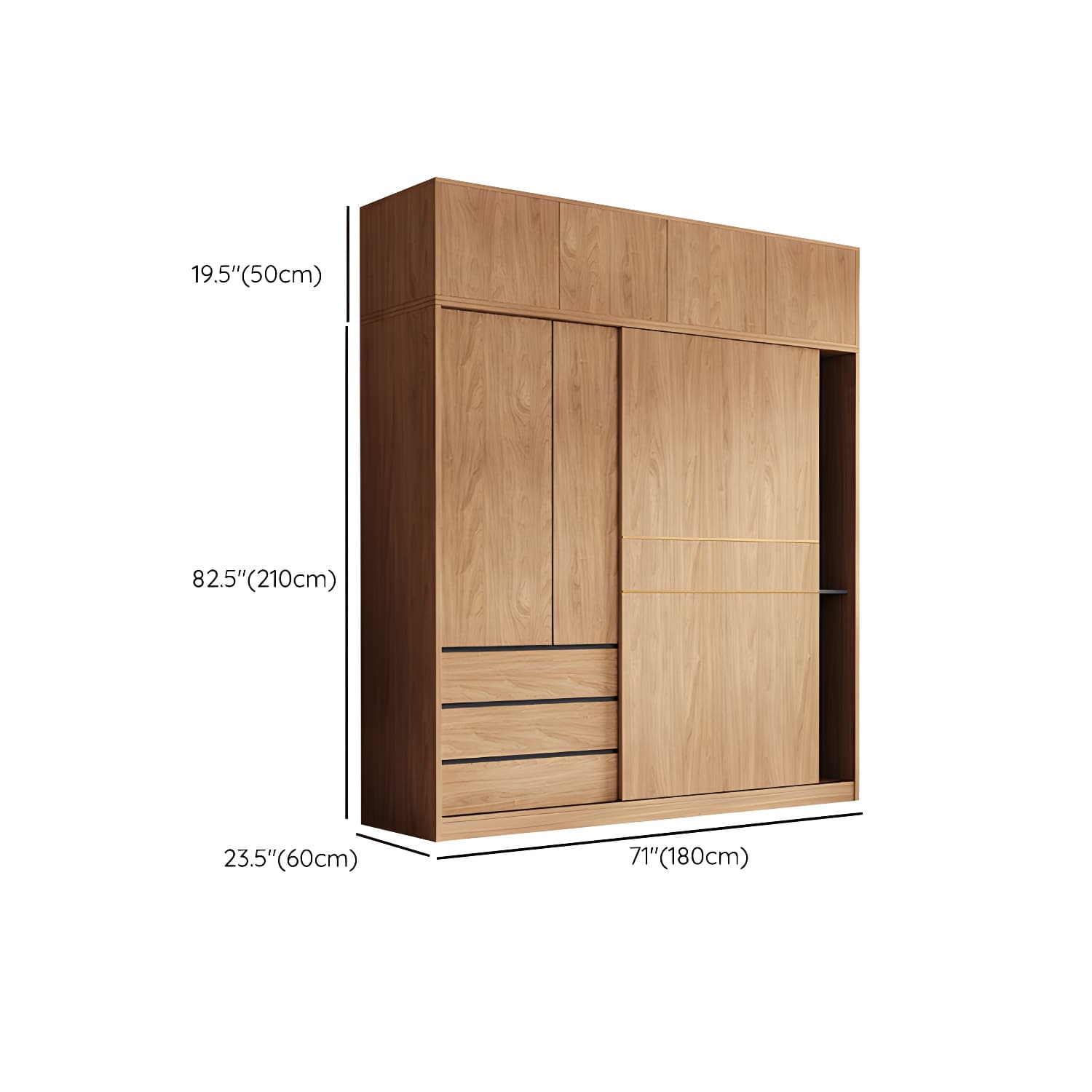 Natural Finish Wardrobe Armoire Sliding Wardrobe Cabinet with Drawer thumbnail 17
