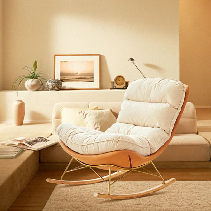 Trendy Faux Leather Upholstered Rocking Chair Couch with Footstool , Spindle Back and Resistant To Dirt thumbnail 9