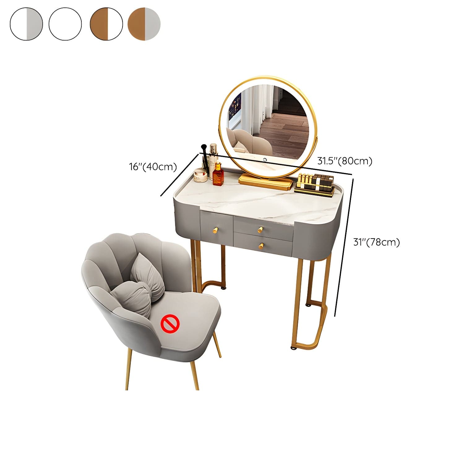 Glam Glass Vanity Dressing Table Bedroom Make-up Vanity with Drawer thumbnail 18