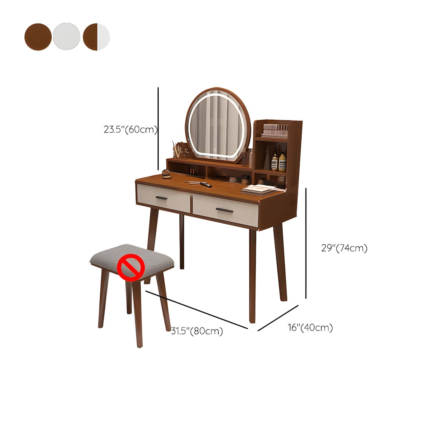 Traditional Bedroom With Drawer Solid Wood Lighted Mirror Make-up Vanity thumbnail 21