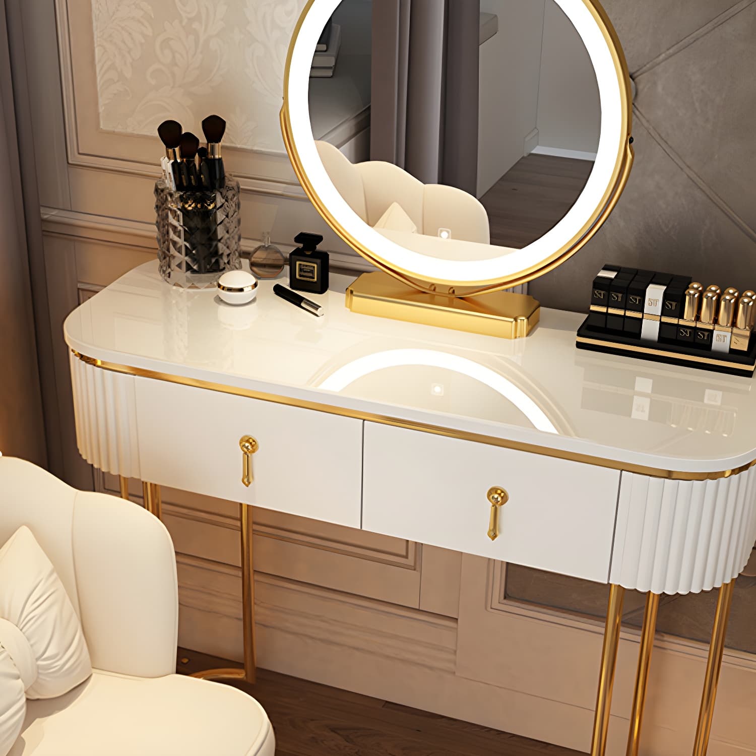 Glam Bedroom Vanity Dressing Table Wood Vanity Dressing Table Set thumbnail 11