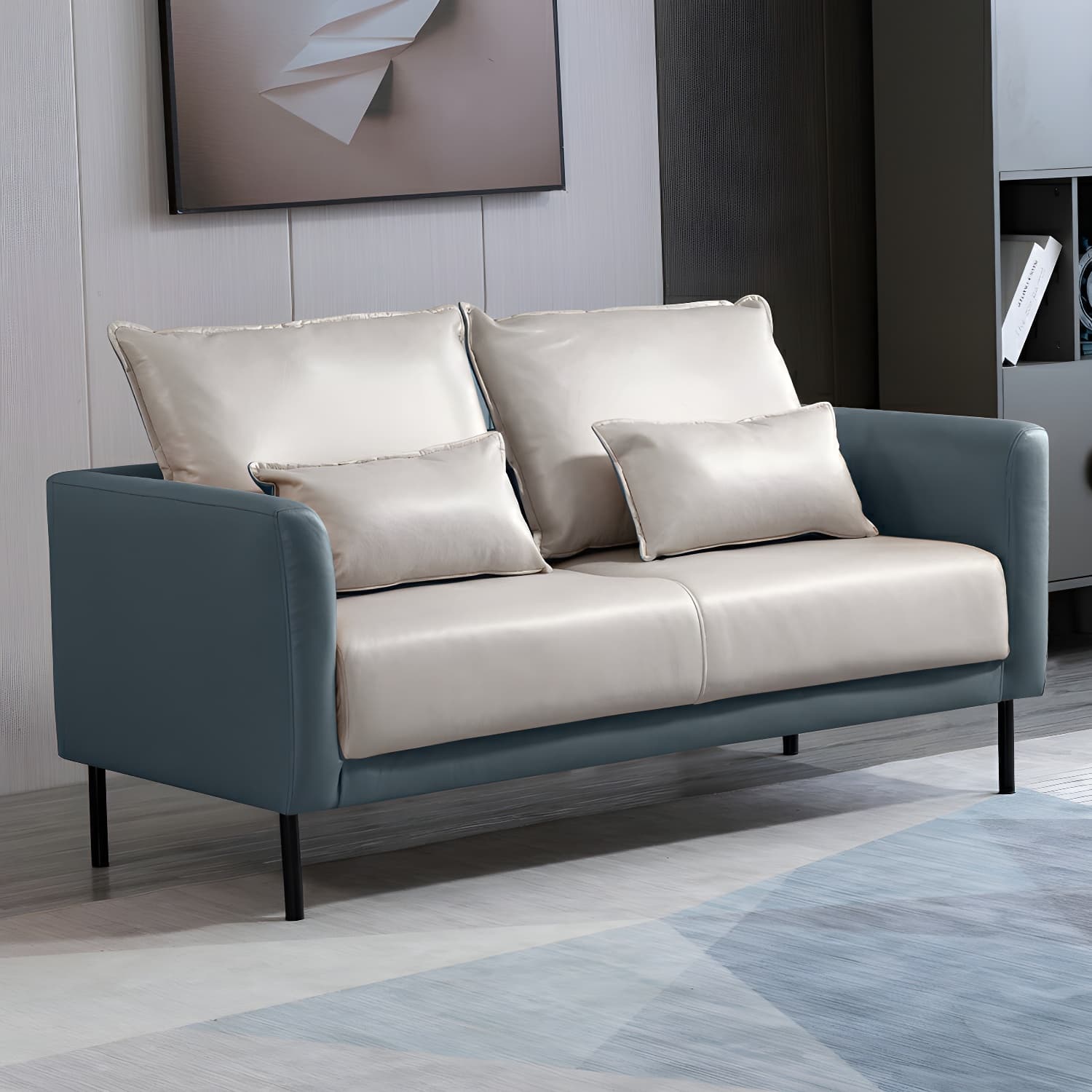 Scandinavian Faux Leather Seats 2 Loveseat with Tuxedo Arm and Stain Resistant Feature thumbnail 1
