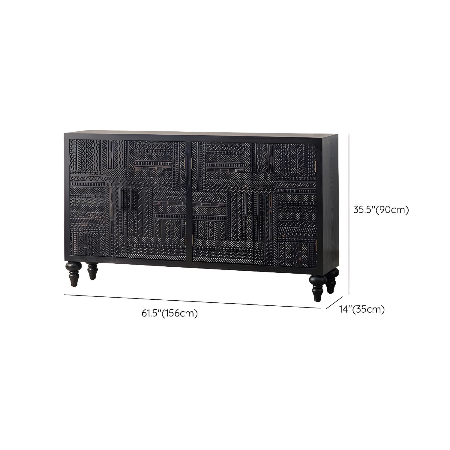 Modern Black Wood Console Cabinet with Cubby Storage and Wood Scoring & Rub Through Detailings thumbnail 15