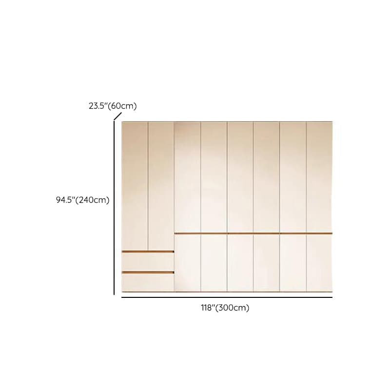 White Minimalist Manufactured Wood Wardrobe Closet with 2 Drawers, Soft Close Door, Interior Shelves, and Clothing Rod thumbnail 26