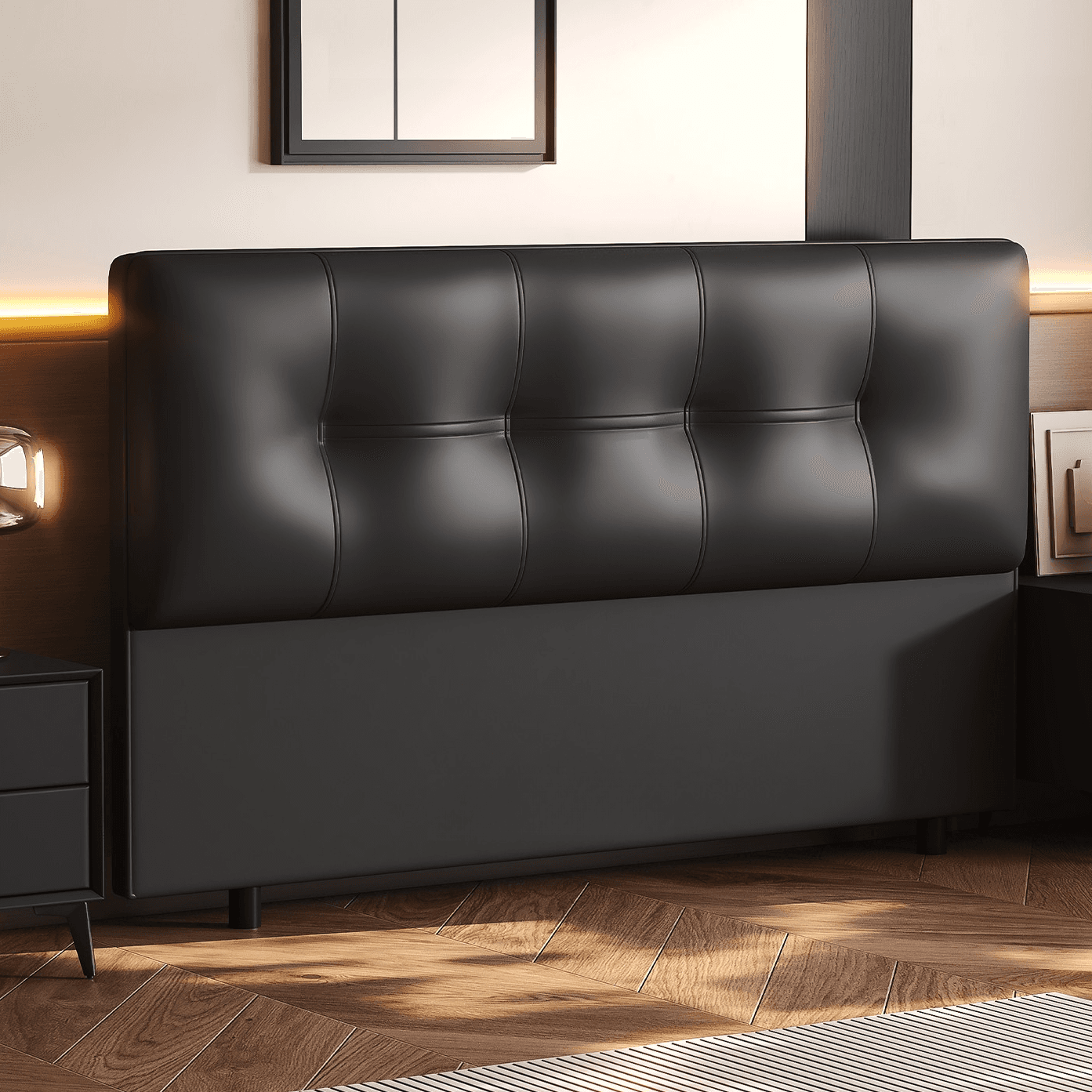 Simplistic Style Panel Headboard with No Distressing, Piled Tufted Rectangular Shape for King/Queen/Full Bed, Featuring Sponge Upholstery and Standard Height thumbnail 4