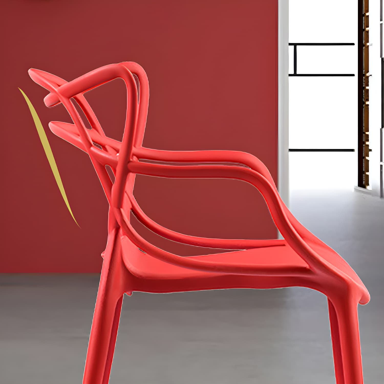 Open Back Dining Arm Chair Modern Indoor-Outdoor Plastic Chair thumbnail 16