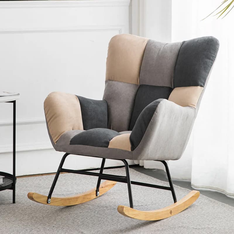 Midnight Black/Olive Green/Lemon Color Ergonomic Stationary Rocking Chair Couch with Rear & Round Arm thumbnail 8
