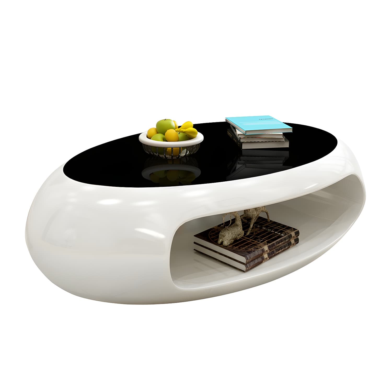 Modern Oval Coffee Table with Storage Shelf and Plastic Pedestal Base thumbnail 7