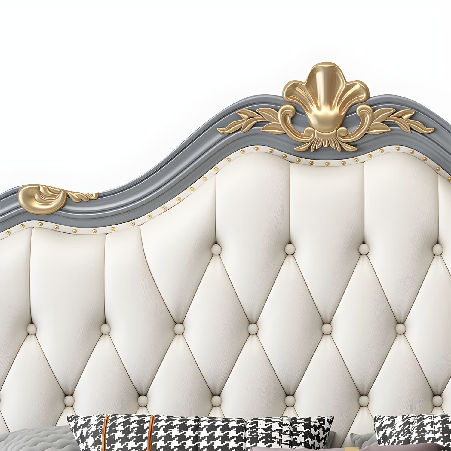 84.65 inch Wide Glam Bed Frame Rubberwood Solid Color Standard Bed with Headboard thumbnail 11