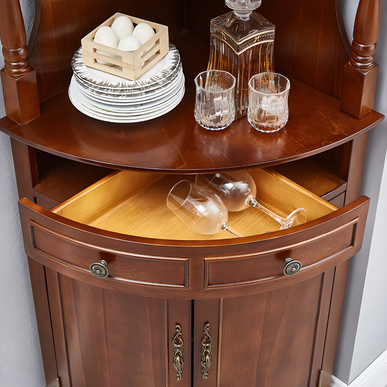 Mid-century Modern 1- Door Cabinet Wooden Corner Cabinet with Shelf thumbnail 8