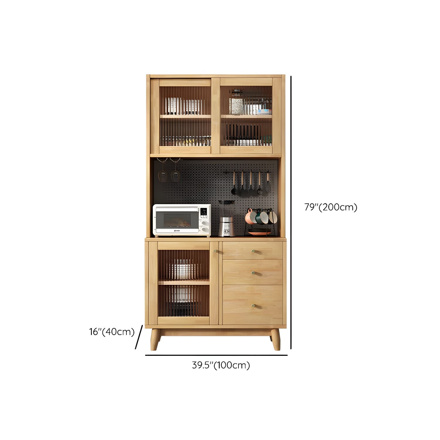Modern Style Solid Wood Storage Sideboard Cabinet with Glass Doors and Drawers thumbnail 16