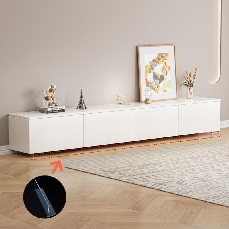 White Modern TV Stand with Low Height, Drawers, and Cable Management - Easy Full Assembly thumbnail 2