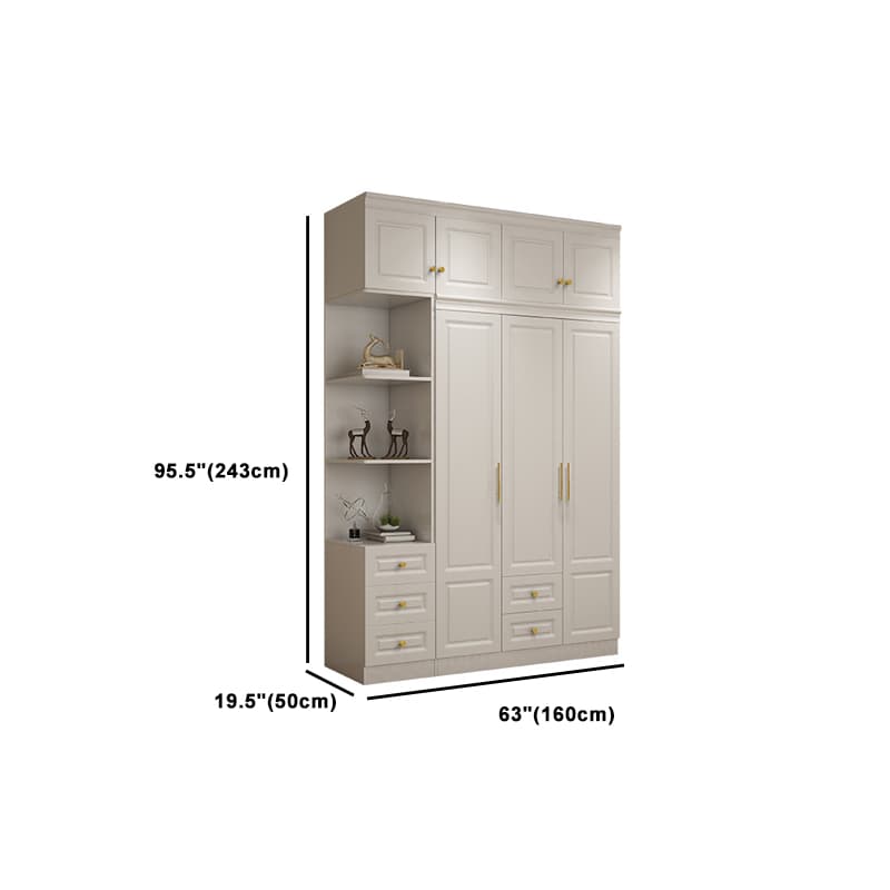 Art Deco Chalk Manufactured Wood Free Standing Interior Shelves Wardrobe with Soft Close Drawer and Hanging Rod thumbnail 28