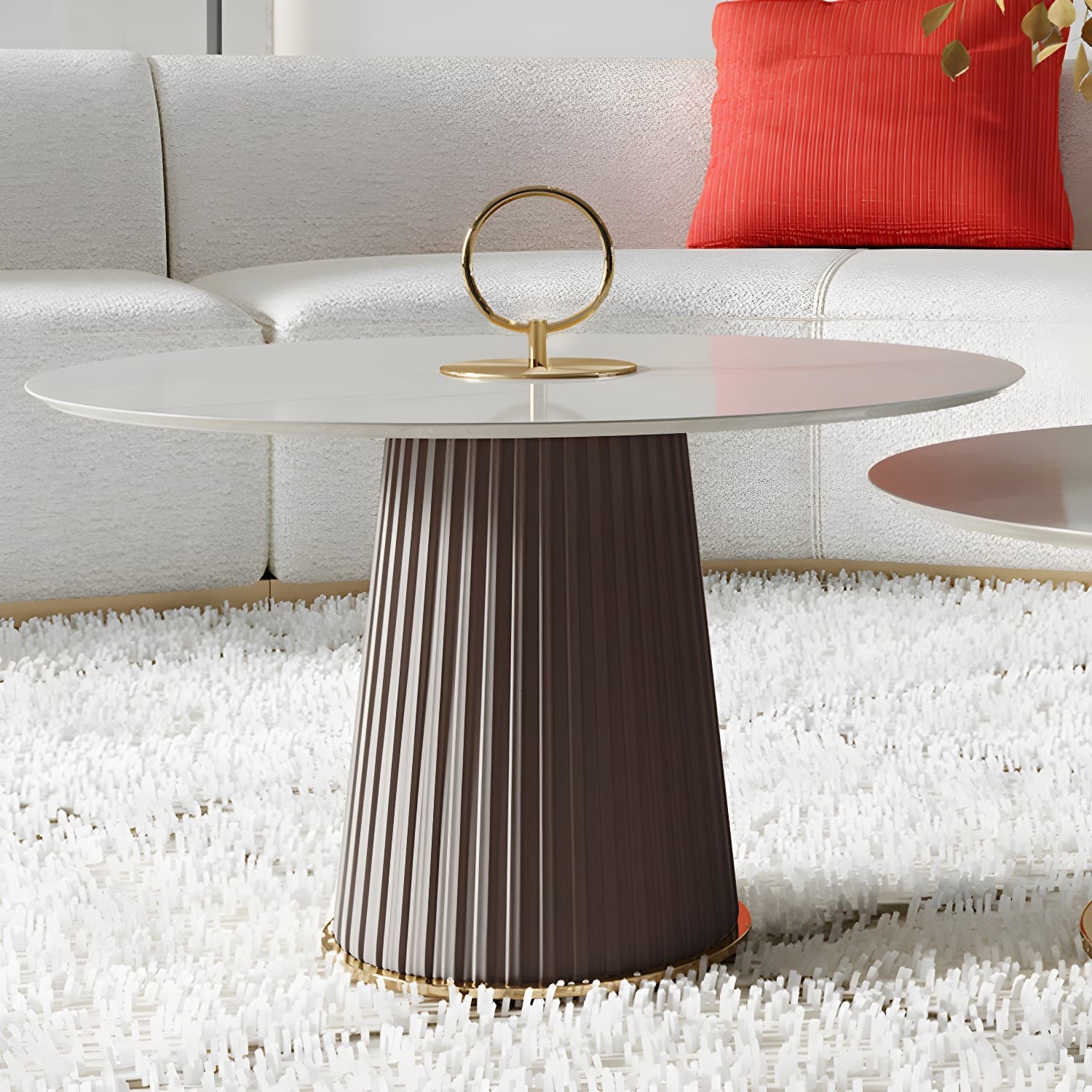 Modern Metal Cocktail Table Round Pedestal Coffee Table - White thumbnail 11