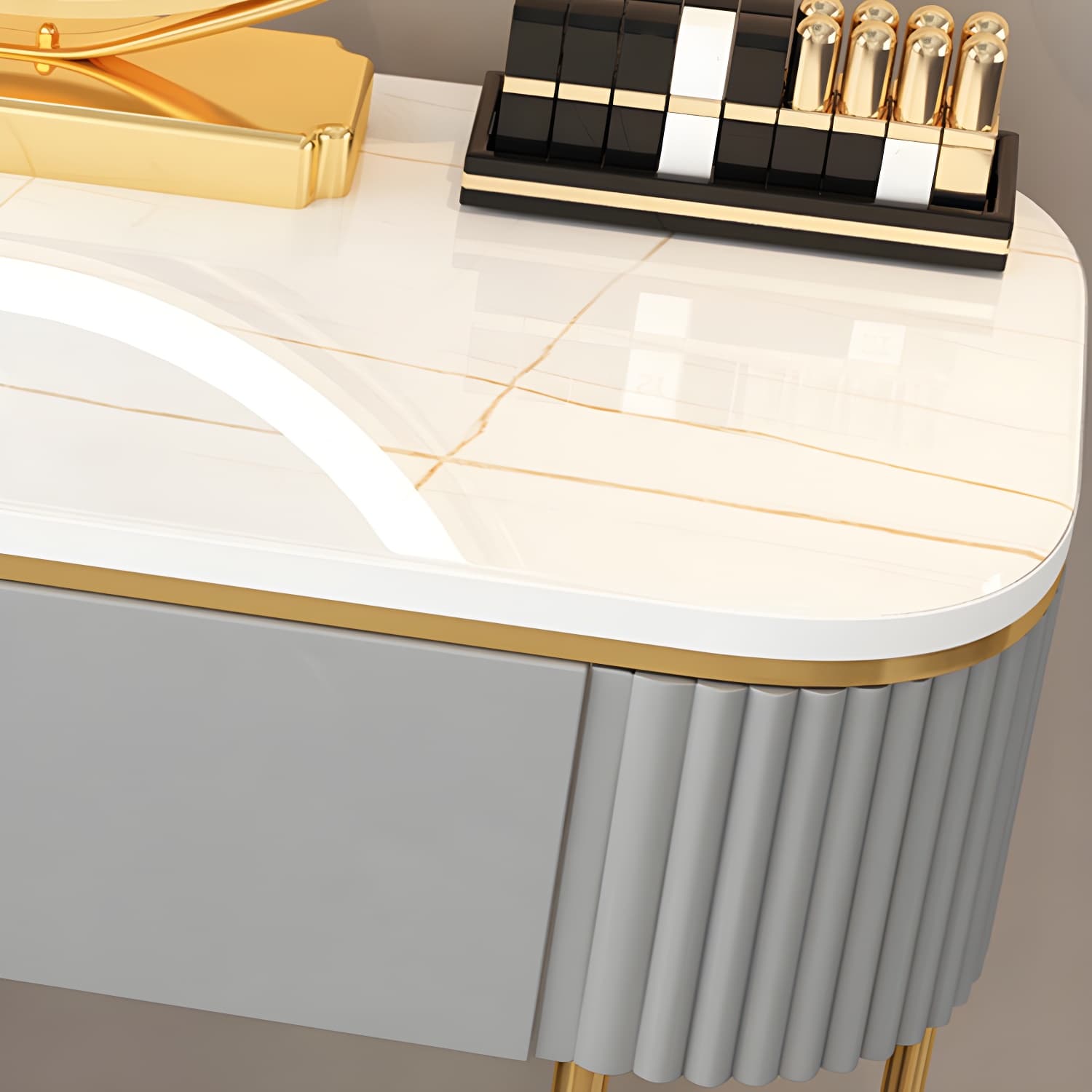 Removable Makeup Counter Lighted Mirror Vanity Dressing Table with Drawer thumbnail 11