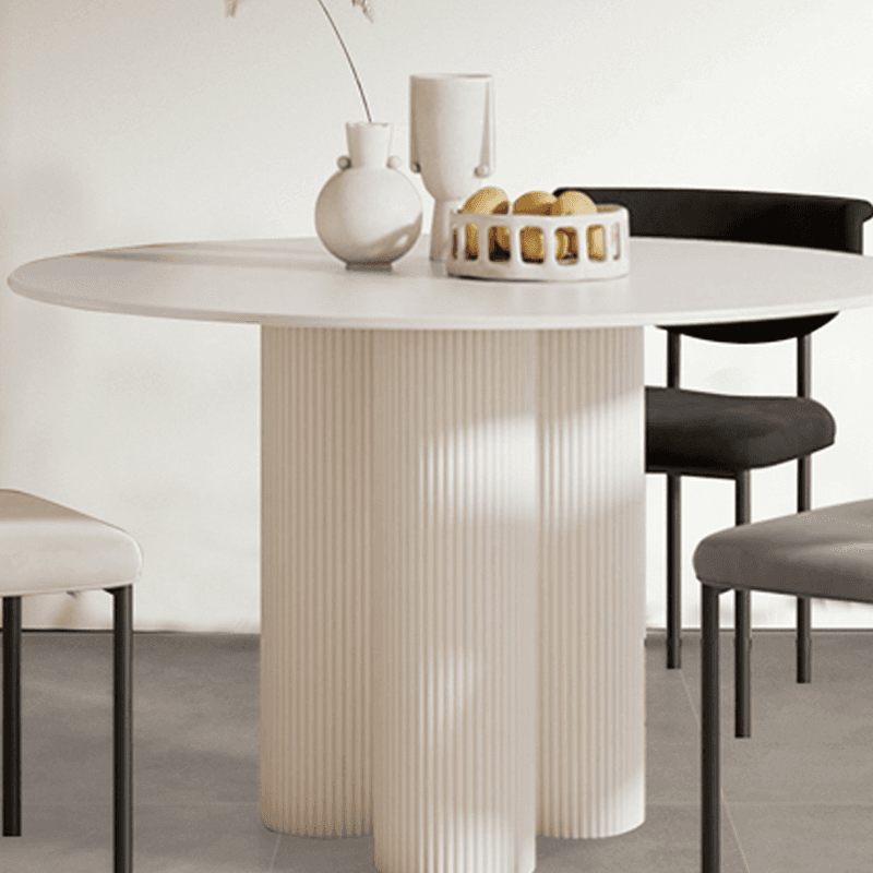 Ribbed Leg Circular-shaped Sintered Stone Dining Table with a Fixed Table Top for 2/for 4 in a Modern Simple Style thumbnail 8
