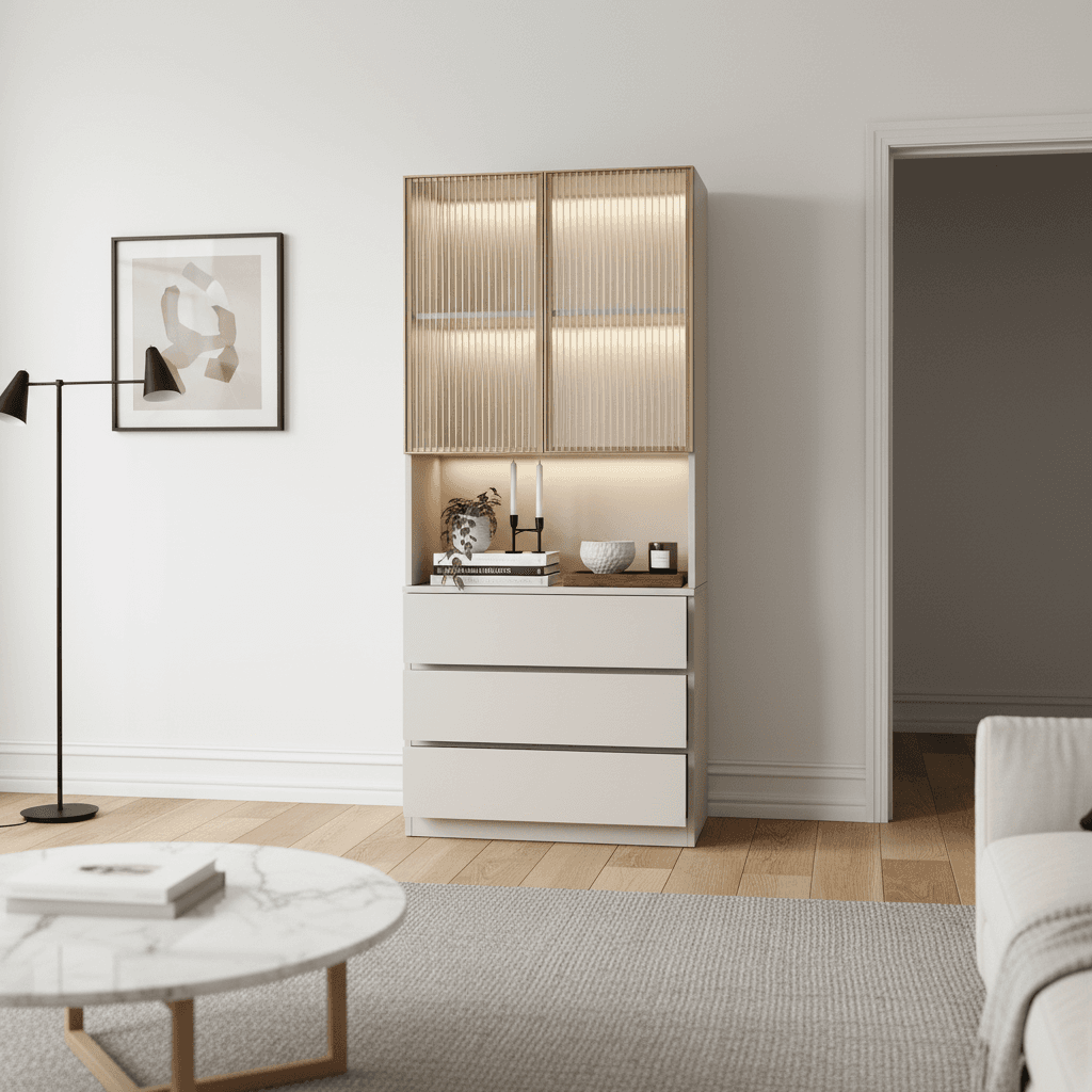 Trendy Sideboard with 3 Drawers, Cupboard, Wide/Standard/Narrow Sizes, 2/1 Shelves, Cabinets, and Glass-panel Door thumbnail 51
