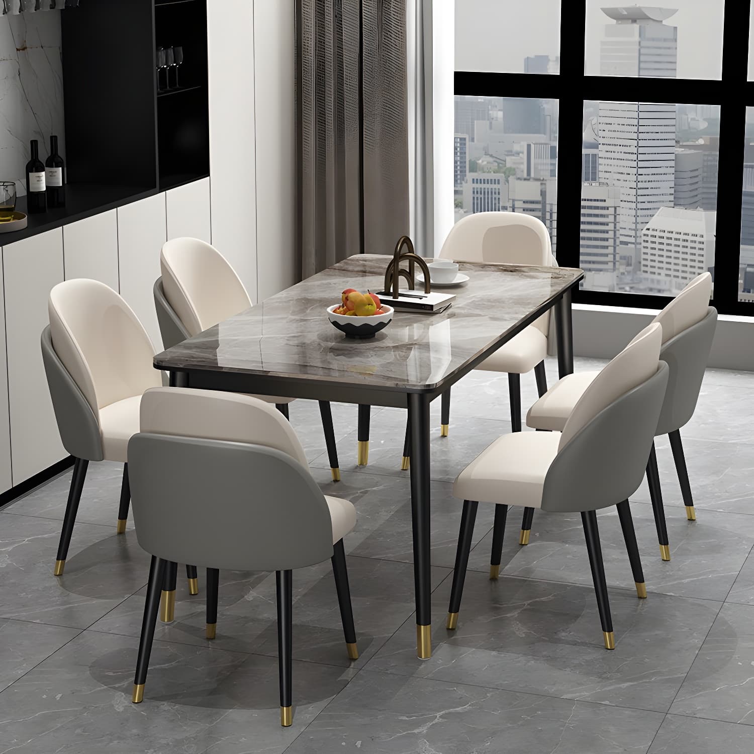 Glam Iron Dining Table Set 1/2/5/7 Pieces Rectangle Dinette Set with Sintered Stone Top thumbnail 4