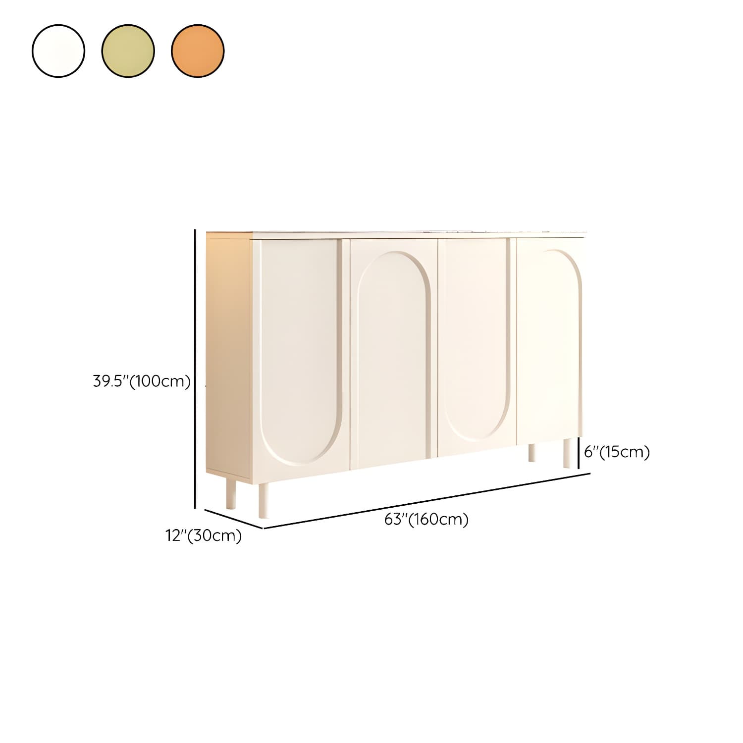 Scandinavian Wood Buffet Sideboard Cabinet with Stone Countertop Shelves Included thumbnail 18