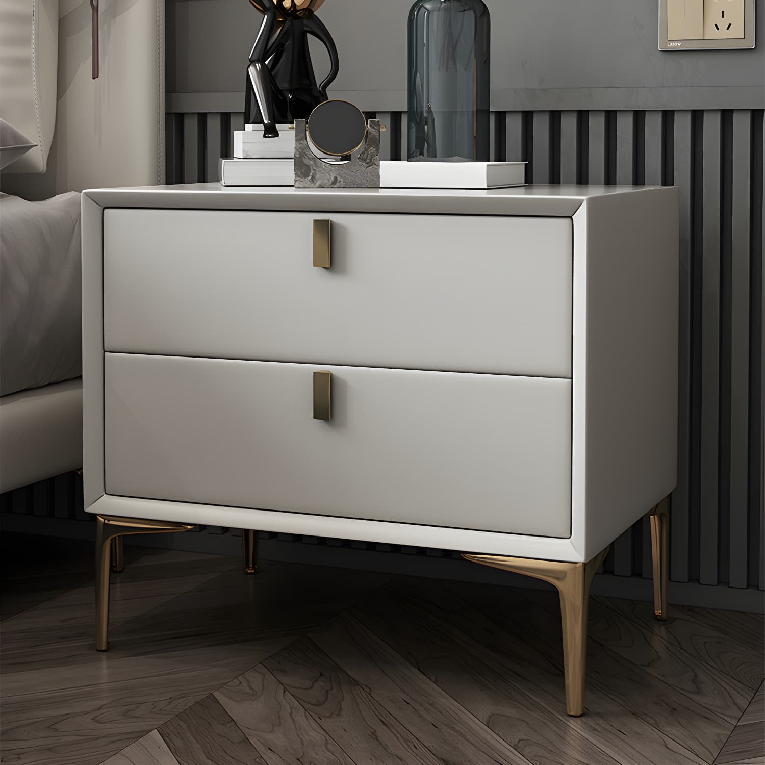 2 Drawer Solid Wood Modern Night Table Drawer Storage Bed Nightstand thumbnail 14