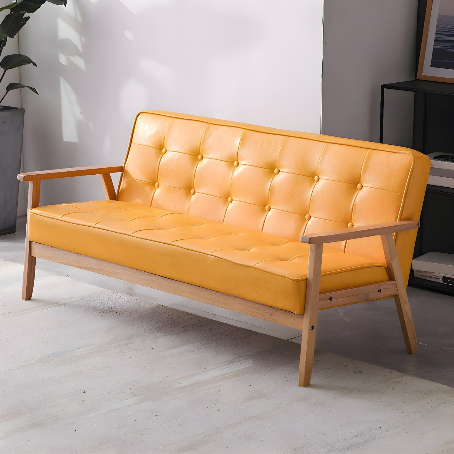 Mid-Century Modern Pine Wood Sofa with Tufted Back and Single Cushion Design thumbnail 7
