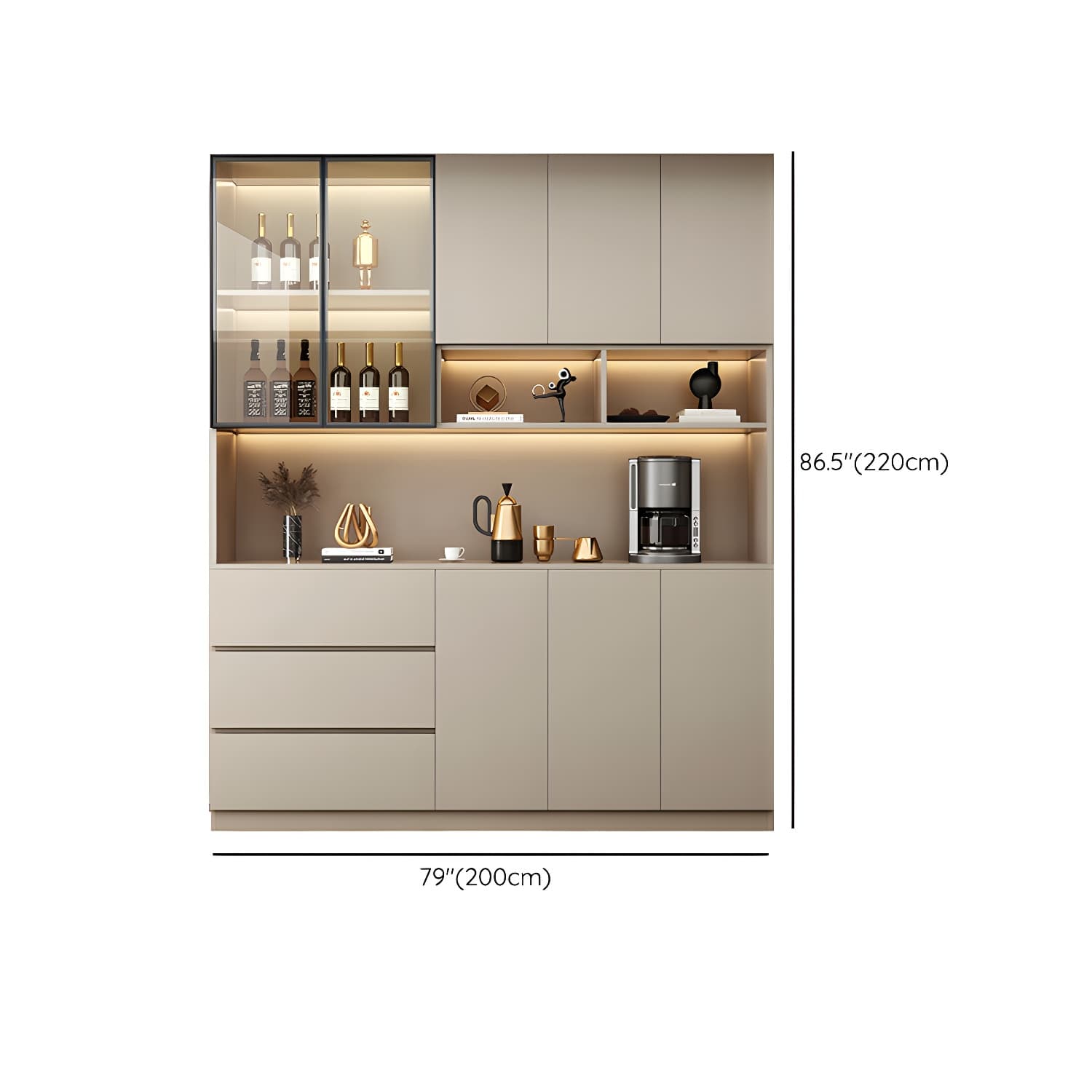 Contemporary Champagne Engineered Wood Shelves Included Sideboard with Doors thumbnail 18