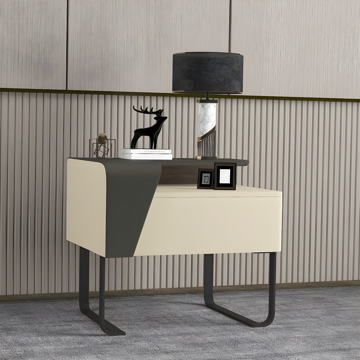 Modern Wooden Nightstand 19" Tall Sled Bedside Cabinet with Drawer thumbnail 1