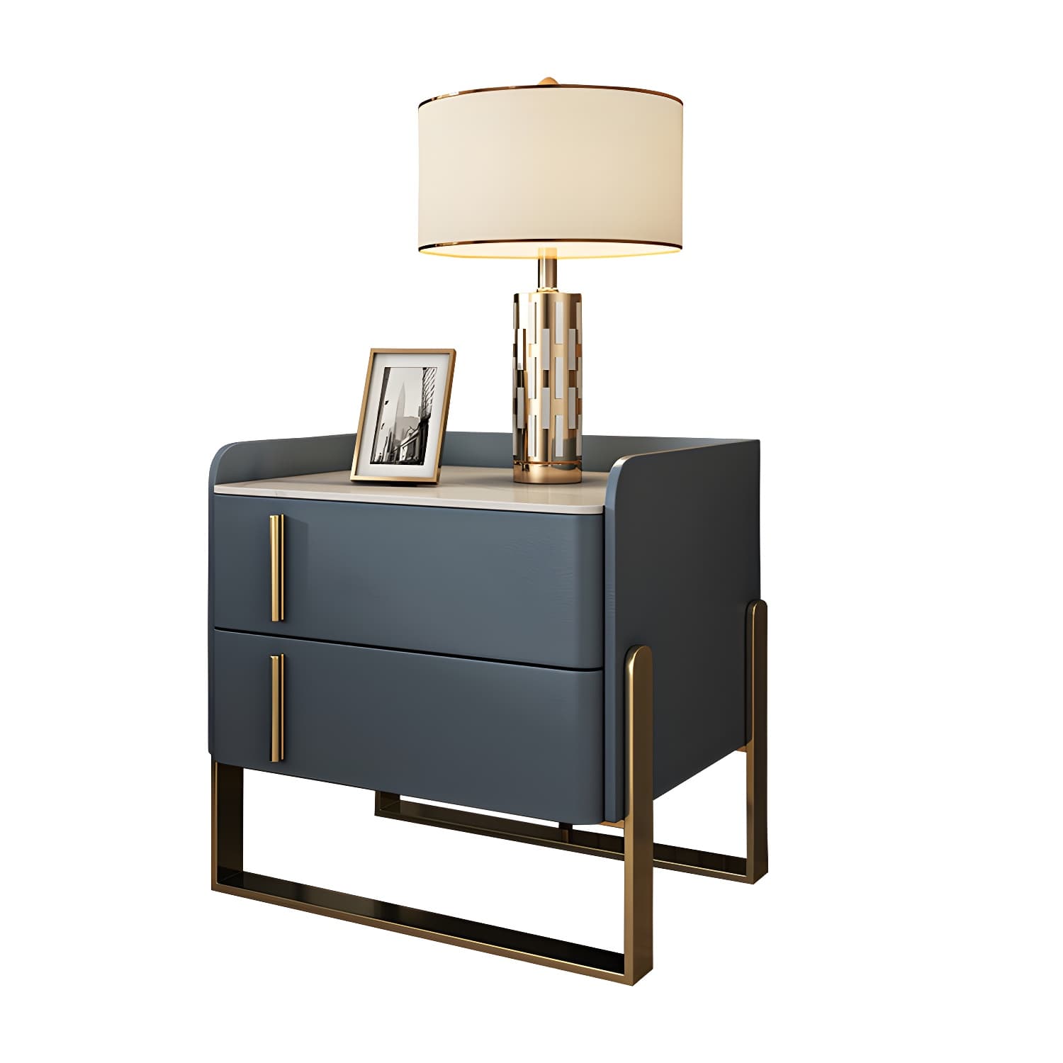 Glam Nightstand with 2 Drawer 20-inch Tall Leather Night Table thumbnail 20