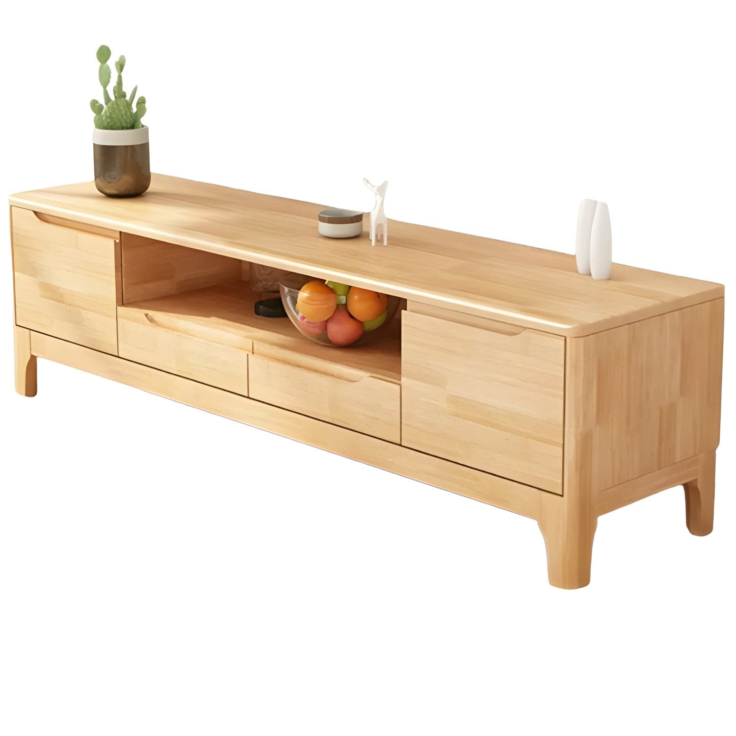 Scandinavian with Drawers Rubberwood with Cabinet TV Media Console thumbnail 1