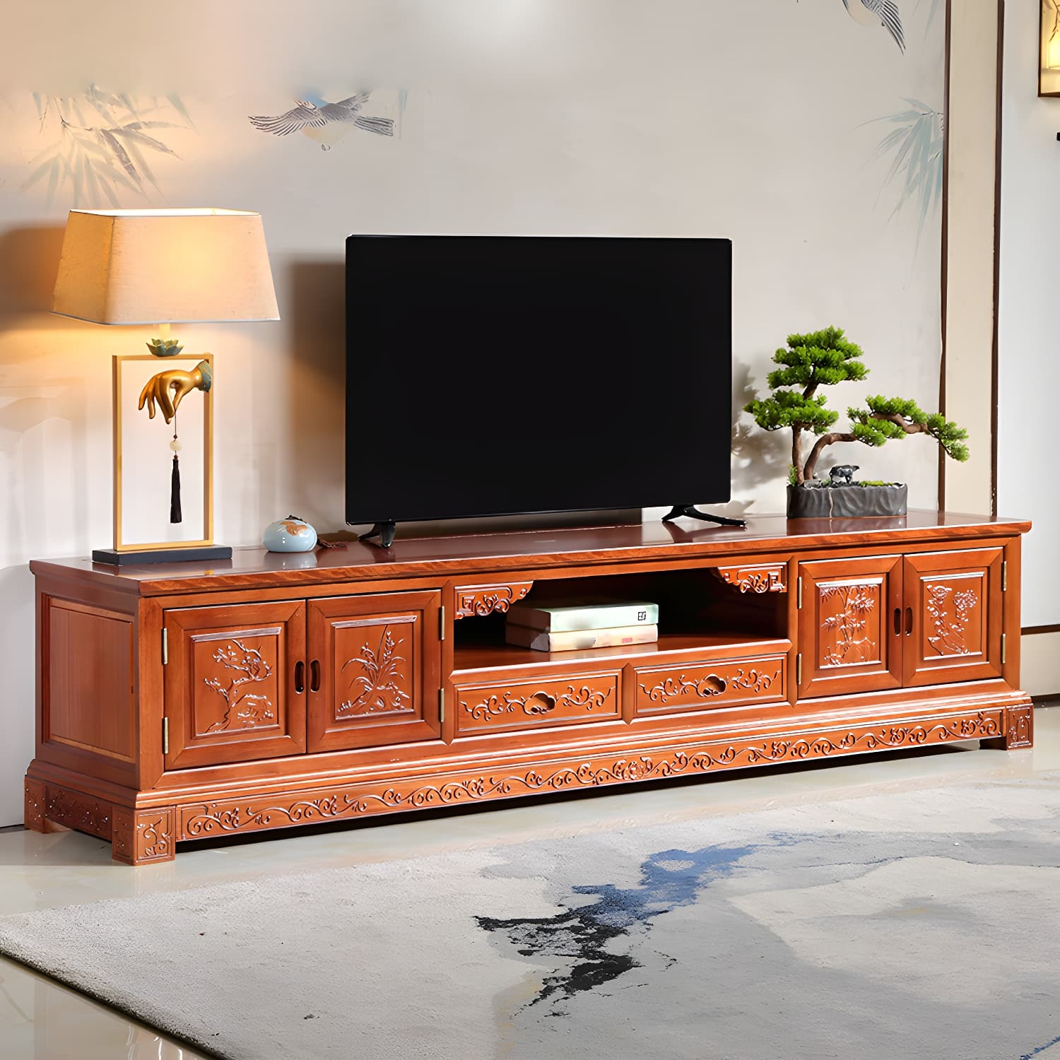 Wooden TV Cabinet Classical Storage TV Stand for Living Room thumbnail 5