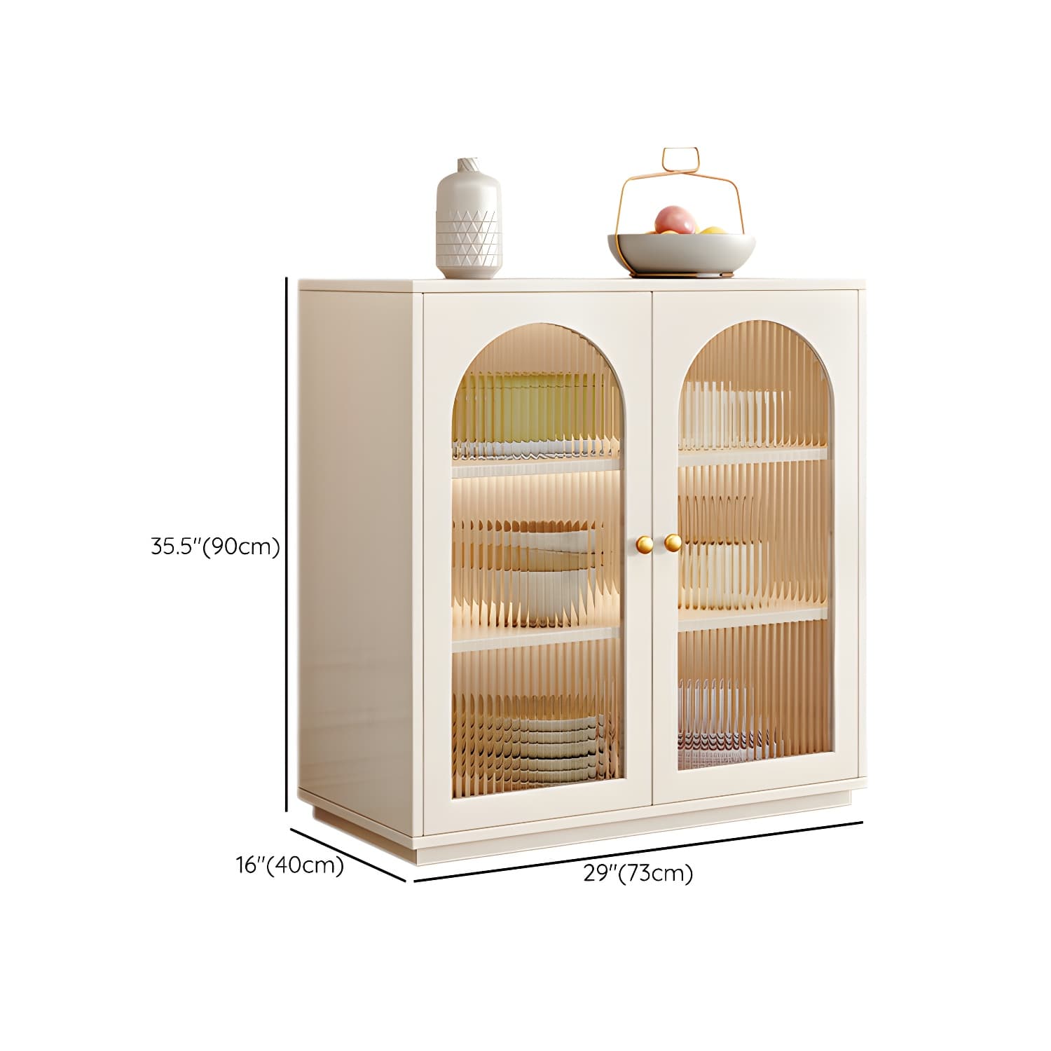 Glam White Wood Sideboard Credenza with Glass Doors and Adjustable Shelves thumbnail 23