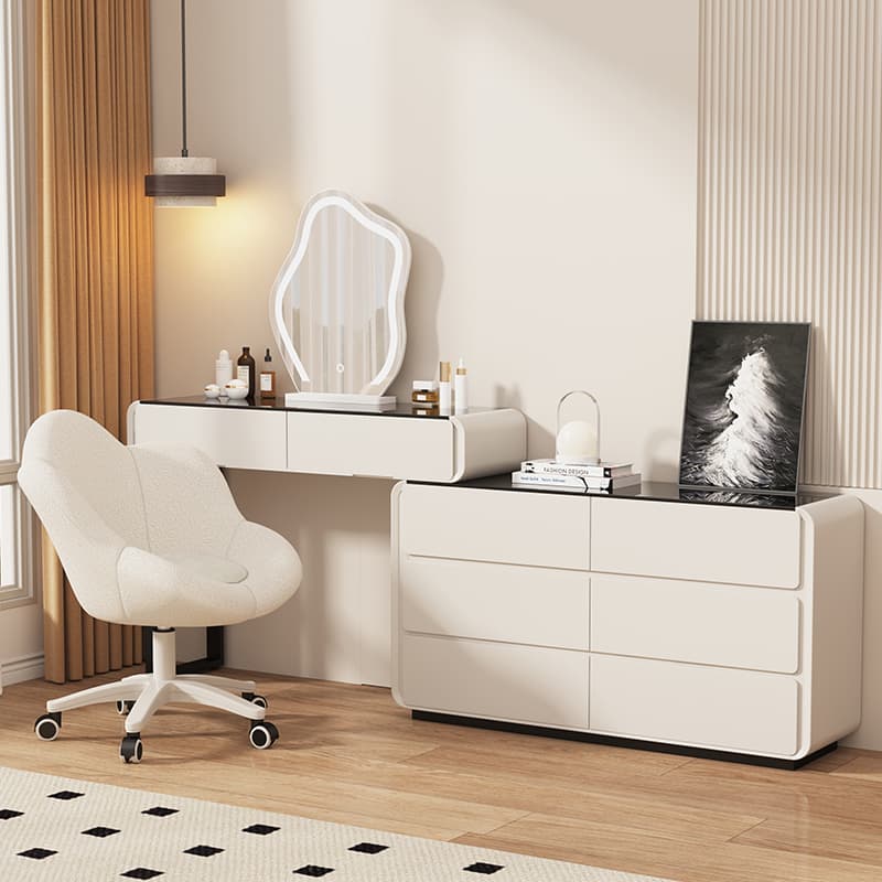 Large/Standard Vanity Set with Vitreous Table Top, White Seating, 8/5 Drawers, Mirror Lights, and Scalable Lighting thumbnail 1