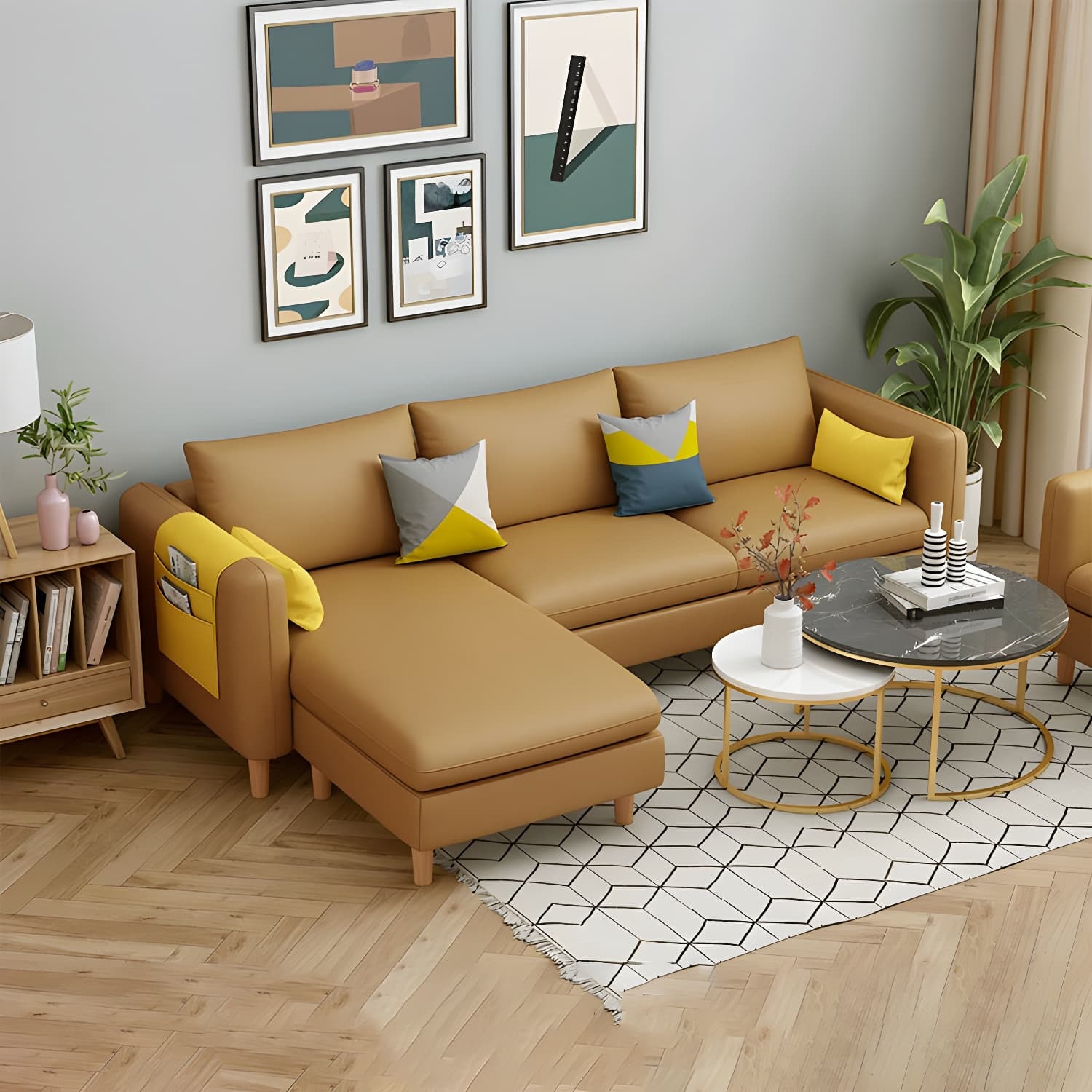 Modern Wooden Frame L-Shaped Sectional Sofa Chaise in Small Size with Storage Included thumbnail 15