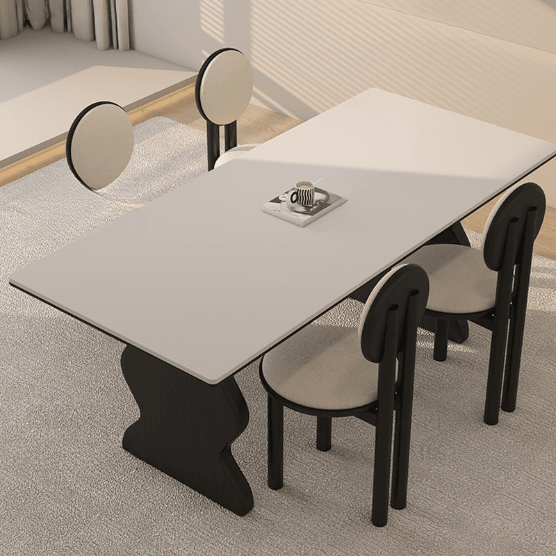 Dining Table Set with Rectangular Shape, Two-sided Pedestal, Fixed Table, Padded Chair with Back, 5-piece in White thumbnail 4