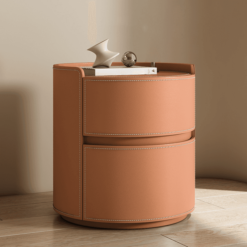Modern Simple Style Vinyl Leather Nightstand With Drawer Storage, 2 Drawers thumbnail 11