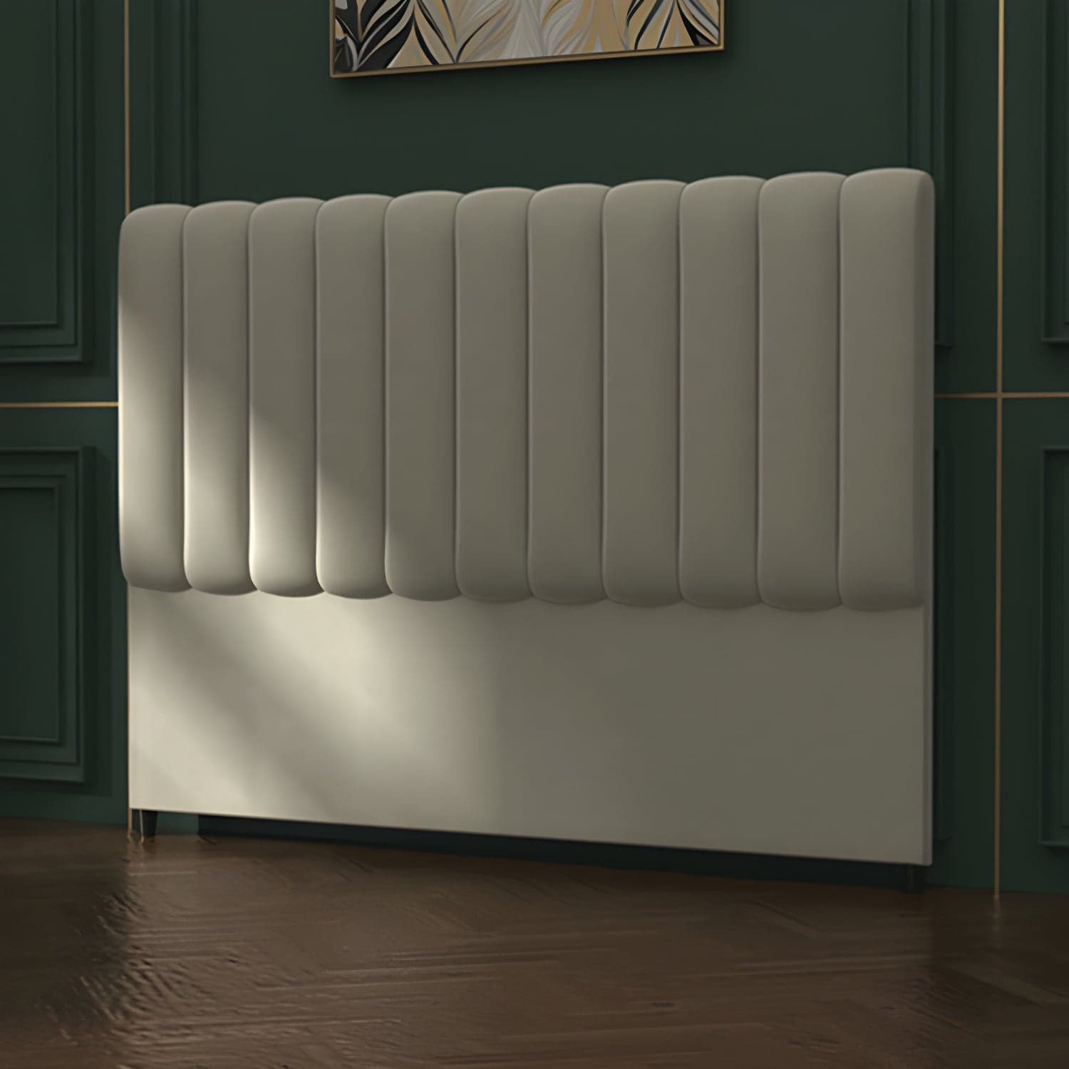 Velvet Upholstered Modern Headboard with Wood Legs in Rectangular Shape and Standard Height