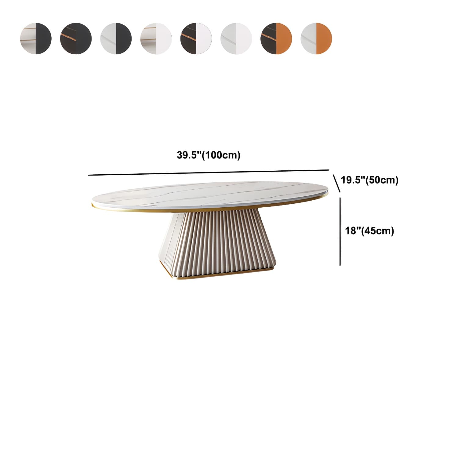 Elliptical Stone Coffee Table Pedestal 1 Single Cocktail Table - 17.72" H thumbnail 16