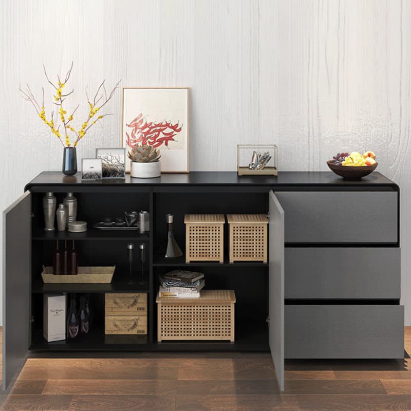 Simplistic 3 Drawers Freestanding Floor Sideboard/Server in Wood with 3 Shelves and Cabinet thumbnail 18