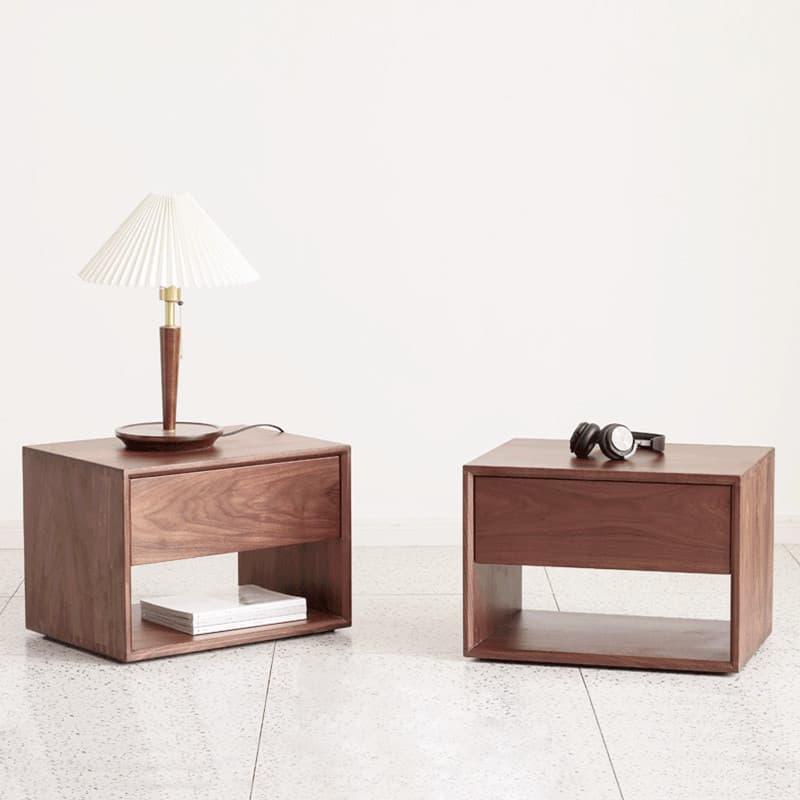 Solid Wood Open Shelf Nightstand with 1 Drawer in a Modish Style thumbnail 3