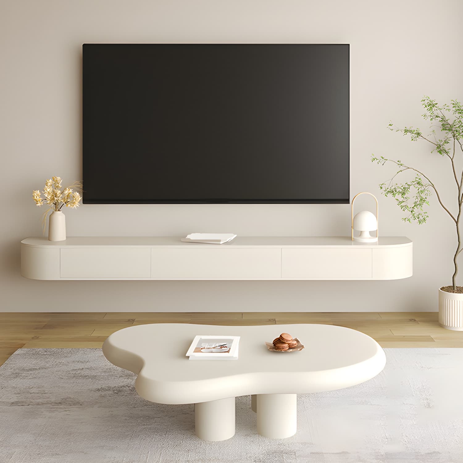 Enclosed Storage Media Console TV Stand Modern TV Stand Console with Drawers thumbnail 4