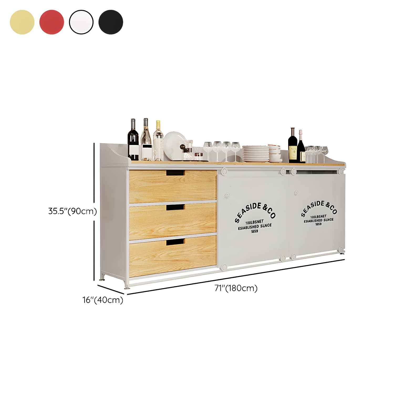 Industrial Metal Sideboard with Drawers, Cabinets, and Open Storage - 3 Drawers, 1 Interior Shelf thumbnail 24