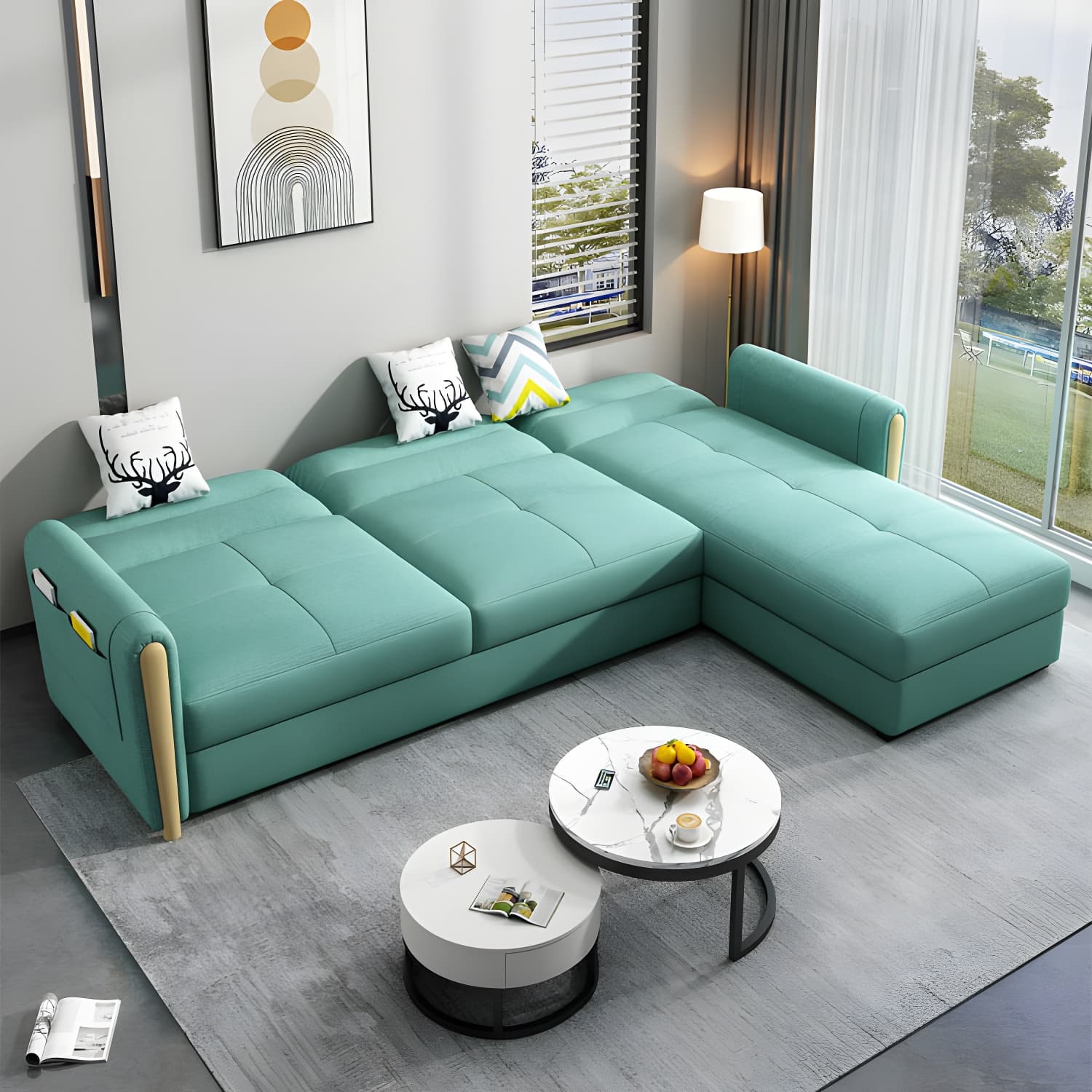 Grey Green Sectional Sofa with Under Seat Storage for Home and Room thumbnail 3