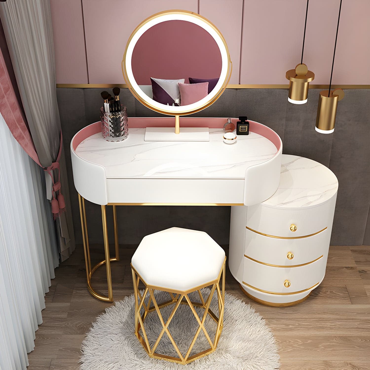 Glam Dressing Table Storage Box with Makeup with Drawers for Bedroom thumbnail 2
